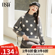歐莎（OSA）半高領(lǐng)波點(diǎn)毛衣2025年新款女秋冬復古慵懶松弛感套頭毛衣 深花灰色 XL