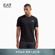 EMPORIO ARMANI/阿瑪尼官方旗艦EA7/新款男士純棉正肩圓領健身短袖T恤秋季 【100%棉】黑色 XL  (推薦：165-180斤)