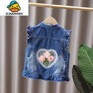 G.DUCKKIDS兒童馬甲女童牛仔馬夾春秋款韓版洋氣中小童秋裝外套秋季女孩背心 309粉色小花(單馬甲) 140 cm