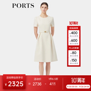 PORTS寶姿春季新品女裝優(yōu)雅純色通勤腰帶裝飾束腰短袖連衣裙 奶白色 XS (2)