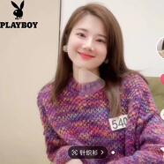 花花公子（PLAYBOY）2025秋冬新款慵懶風(fēng)套頭高領(lǐng)毛衣女加厚網(wǎng)紅韓版保暖寬松粗毛線衣 紫色低領(lǐng)[商場(chǎng)品質(zhì)] M 100-110