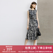 顏域設計感時尚連衣裙女2024新款秋季裙子氣質(zhì)連身裙中長款背心裙 黑白花 XL