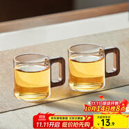 憶壺茶（YIHUTEA）小茶杯玻璃喝水杯功夫茶具泡茶杯子玻璃杯男女辦公室水杯主人茶碗 【升級把手】木把杯100ml
