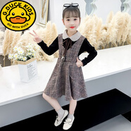 G.duck女童毛呢裙套裝2025春秋新款洋氣網(wǎng)紅韓版中大童春秋兩件套連衣裙 棕色格子 130 建議身高125到130厘米左右