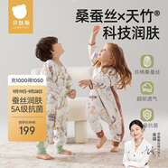 貝肽斯嬰兒睡袋夏季蠶絲紗布寶寶防驚跳兒童防踢被連體睡衣前4后2卡特 S