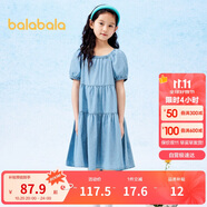 巴拉巴拉女童裙子兒童連衣裙2024夏裝中大童牛仔裙甜美泡泡袖208224111035