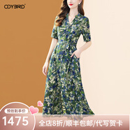 歐迪鳥氣質(zhì)短袖雪紡連衣裙女夏季2025新款時(shí)尚印花V領(lǐng)收腰顯瘦裙子 花色 S
