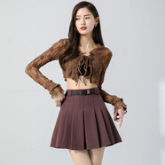 TERRE BLEUE高腰半截裙女2025春秋新款修身休閑包臀A字壓褶女士短款裙