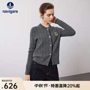 Navigare意大利小帆船女士毛衣秋冬季新款純綿羊毛長袖開衫通勤保暖外套男 暗巖灰 S
