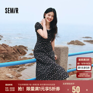 森馬（Semir）連衣裙女開叉泡泡袖中長裙夏方領(lǐng)雪紡碎花裙浪漫109324114014