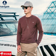 Navigare意大利小帆船純色圓領(lǐng)毛衣男歐美潮流百搭毛衫秋冬修身打底長(cháng)袖針 酒紅色 XL (145-160斤)
