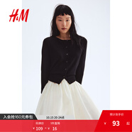 H&M【徐若晗同款】女裝毛針織衫秋慵懶短款打底衫m(xù)iu系薄開衫0579541 黑色001 M 165/96