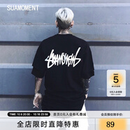 SuaMoment【嚴(yán)浩翔同款】SuaMoment抓痕基礎(chǔ)字母情侶T恤國潮流純棉短袖半袖 黑色 S
