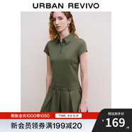 UR【寶藏裙】秋款女裝學(xué)院風(fēng)百褶廓形短袖連衣裙UYY740010 軍綠 M