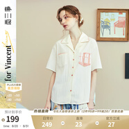 兩三事梵高文藝 窗外來(lái)物 2025夏季新款復古印花口袋翻領(lǐng)襯衫女 米杏色-y S