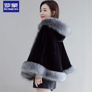 羅蒙2025新款毛絨絨外套女水羊羔絨短款修身顯瘦皮草披肩斗篷新款春秋 灰色加棉 加厚 均碼 90-160體重可穿