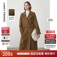 朗姿純羊毛雙面呢法式高級(jí)感中長(zhǎng)款毛呢外套冬季通勤大衣新款 深咖色 XL