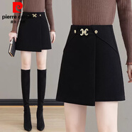 皮爾卡丹（pierre cardin）2025新款不規則毛呢半身裙女春秋冬季高腰時(shí)尚顯瘦包臀a字短裙子 175 黑色-高品質(zhì) M 建議/98-110斤
