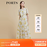 PORTS寶姿商場同款2022春夏新款女裝“絢爛夏花”印花連衣長裙 亞麻淺金印花 M (6)
