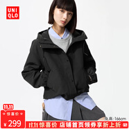 優(yōu)衣庫【驚喜價】女裝休閑連帽短外套/時尚百搭479229 09 黑色 M /160/84A