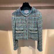 VEWJ秋冬小香風(fēng)套裝女高級感氣質(zhì)名媛重工編織粗花呢外套連衣裙兩件套 藍綠紗 常規 高定藍綠紗線(xiàn)重工外套 S (105)