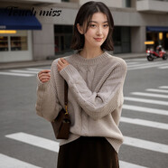 塔馳密司（touchmiss）復(fù)古麻花毛衣女冬季寬松慵懶風(fēng)套頭針織衫女打底衫FSL 夾花米 S （105斤以下）