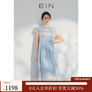 EIN【輕禮服】EIN言小黑裙中長款絲棉短袖蕾絲連衣裙女2024夏季新款 淺藍 M
