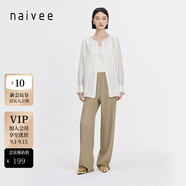 納薇（naivee）夏新款萊賽爾直筒褶皺高腰垂感寬松輕薄休閑直筒褲女 駝色 L