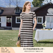 香影流蘇條紋黑色t恤女短袖2025夏裝新款寬松休閑風(fēng)正肩圓領(lǐng)上衣 黑色L85S798 連衣裙 XL 170/92A/125-140斤