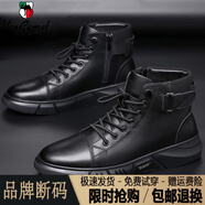 西域駱駝（VANCAMEL）馬丁靴男新款秋冬季加絨男士英倫高幫休閑皮鞋防滑真皮男鞋 K99黑色棉鞋真皮精品版/官方店旗 38
