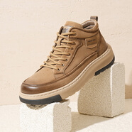 星期六男鞋厚底舒適復古百搭減震增高耐磨輕便生活休閑鞋男 土黃色 38