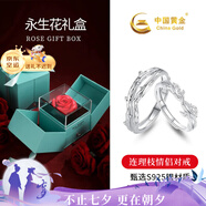 中國黃金連理枝情侶戒指求婚純銀對戒表白七夕情人節(jié)禮物送女友老婆生日 連理枝情侶戒指【情滿禮盒】