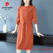 皮爾卡丹（pierre cardin）品牌高檔輕奢新中式針織連衣裙女秋冬中年媽媽裝大碼顯瘦毛衣裙收 品牌高端新品-橘色 4XL 156斤-170斤