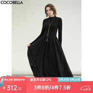 COCOBELLA赫本風(fēng)禮服半高領(lǐng)連衣裙小黑裙褶皺肌理大擺長(cháng)裙FR0008 黑色 S
