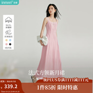 茵曼（INMAN）章若楠同款歐若風(fēng)法式吊帶連衣裙2025夏季新品女裝淡鵝黃色裙子 粉色（方領(lǐng)) M
