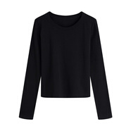 HTBT棉質(zhì)長(cháng)袖t恤女2025秋衣打底衫女內搭學(xué)生可外穿T恤衫韓版修身顯瘦 純黑色 M （95-105斤）