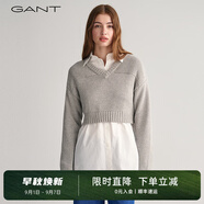GANT/甘特春季新款女士毛衣純色百搭落肩袖V領(lǐng)套頭超短款毛針織衫 93 S