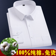 花花公子（PLAYBOY）純棉男士長袖藍綠襯衫商務(wù)職業(yè)工裝全棉免燙寬松特大碼號襯衣 白色 長袖-831 41 (135-150斤)