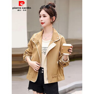 皮爾卡丹（pierre cardin）韓系寬松淑女短外套女2025秋季新款休閑設計感洋氣拼色夾克上衣 卡其色 M 【建議85-105斤】