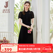 經(jīng)典故事（JANE STORY）高端質(zhì)感黑色蕾絲連衣裙女2024新款夏季時(shí)髦氣質(zhì)百褶裙赫本風(fēng)長(cháng)裙 黑色 M