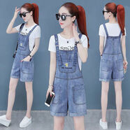 怡曼芙牛仔褲女背帶褲女短褲夏季寬松顯瘦連體褲學(xué)生休閑小個(gè)子吊帶褲女 背帶褲8610 M 建議100-110斤