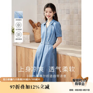 茵曼（INMAN）時(shí)尚復(fù)古連衣裙女夏季翻領(lǐng)寬松A字燈籠袖長裙 牛仔藍(lán)-新 XL