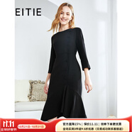 愛特愛（EITIE）秋冬商場同款優(yōu)雅通勤百搭收腰魚尾七分袖連衣裙女包臀6007747 黑20 S 155