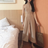 瓊暖復古格子吊帶連體褲2025夏季新款韓版褲小個(gè)子女裝高腰休 黃格 XS