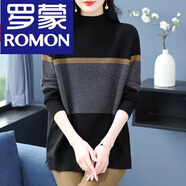 羅蒙（ROMON）大碼半高領(lǐng)羊毛衫中長加厚毛衣女寬松媽媽拼色羊毛絨打底衫 9106主款 灰色 2XL (建議130-140斤