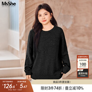 MsShe【V領(lǐng)&圓領(lǐng)】大碼女裝秋裝胖mm仿兔絨紗寬松毛衣 圓領(lǐng)-黑色現(xiàn)貨 5XL