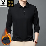 花花公子（PLAYBOY）100％純棉長(zhǎng)袖t恤男士秋冬季新款休閑上衣中老年體恤爸爸polo衫 加絨8339黑色 加厚 L 170建議120-135斤