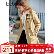 betu百圖女裝中長(zhǎng)款風(fēng)衣女雙排扣大衣新款英倫風(fēng)長(zhǎng)外套JD2101T34 卡其色 L