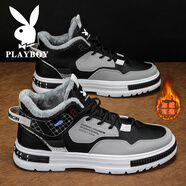 花花公子（PLAYBOY）棉鞋子男款2025冬季男鞋新款加絨保暖休閑板鞋厚底戶外運(yùn)動(dòng)鞋跑鞋 黑色 CPL1260392M 38