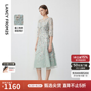 朗姿【尖貨補單】重工蕾絲刺繡法式宴會禮服新款優(yōu)雅連衣裙氣質(zhì)裙子 水藍色2 165/84A/L